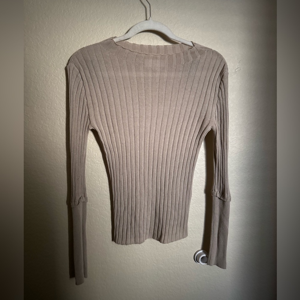 Moussy Vintage Wide Rib Crewneck Knit Sweater Sz XS in tan semi‎ sheer